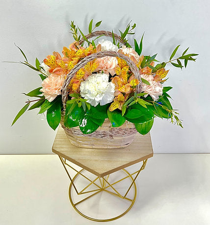 Fresh Mixed Flowers in Woven Basket 