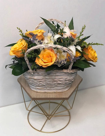 Captivating Yellow Roses in a Basket 