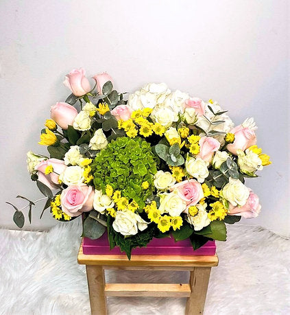 Pastel Flower Wooden Box Arrangement 