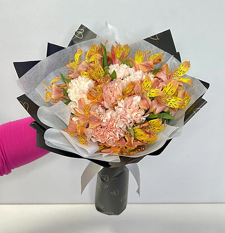 Fresh Peach Carnation with Orange Alstomeria Bouquet 