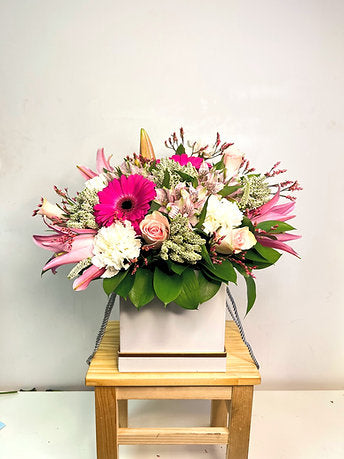 White and Pink Flowers in a Box 