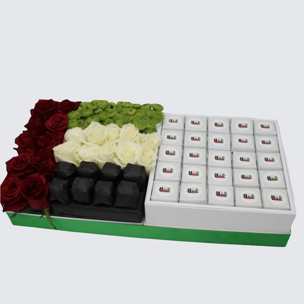 NATIONAL DAY DESIGNED CHOCOLATE AND FRESH FLOWERS TRAY 