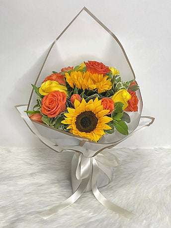 Radiant Fresh Sunflower and Roses Bouquet 