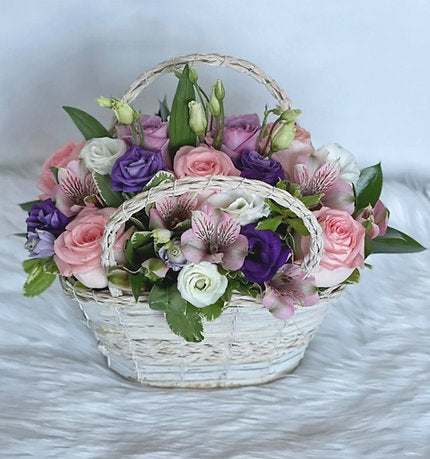 Pretty Pink Roses in a Basket 