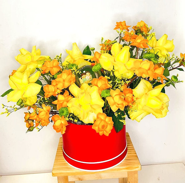 Yellow Flowers in a Box for NewlyWed