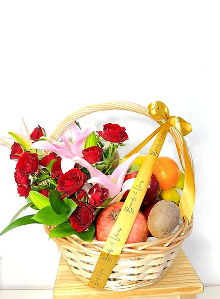 Fruits and Flower in a Wicker Basket