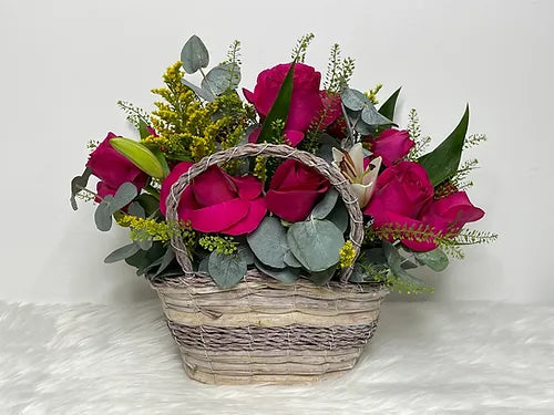 Fuschia Roses in a Basket 