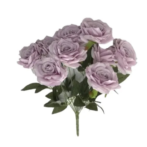 Artificial Purple Rose Bunch x 3pcs 